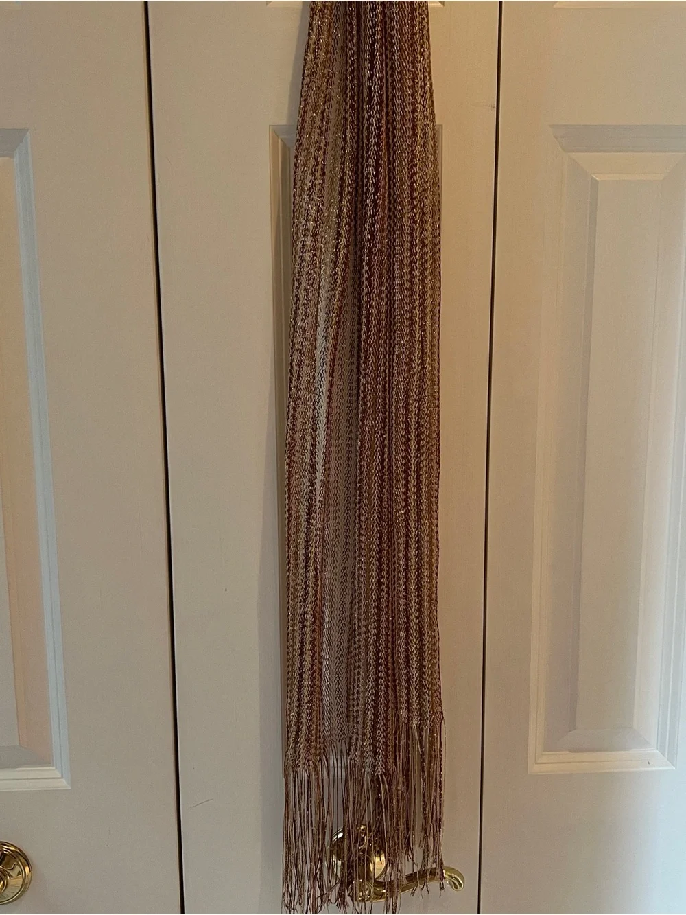 💞 Metallic Mesh Scarf Bronze Gold Shimmer Fringe Lightweight Evening Wrap